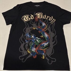 Ed Hardy Black Tee with Colorful Dragon Design
